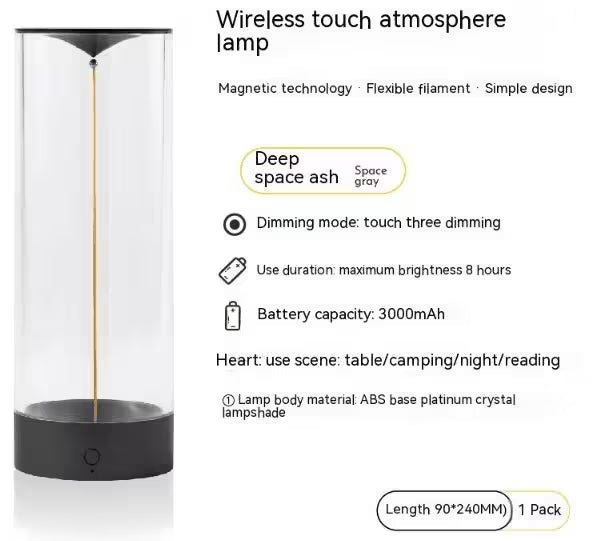 Wireless touch atmosphere lamp with specifications on a white background