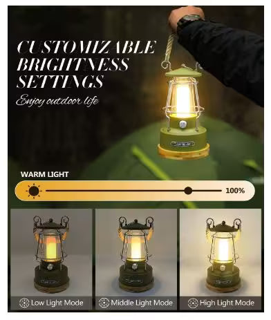 Lantern with customizable brightness settings displayed on a dark background