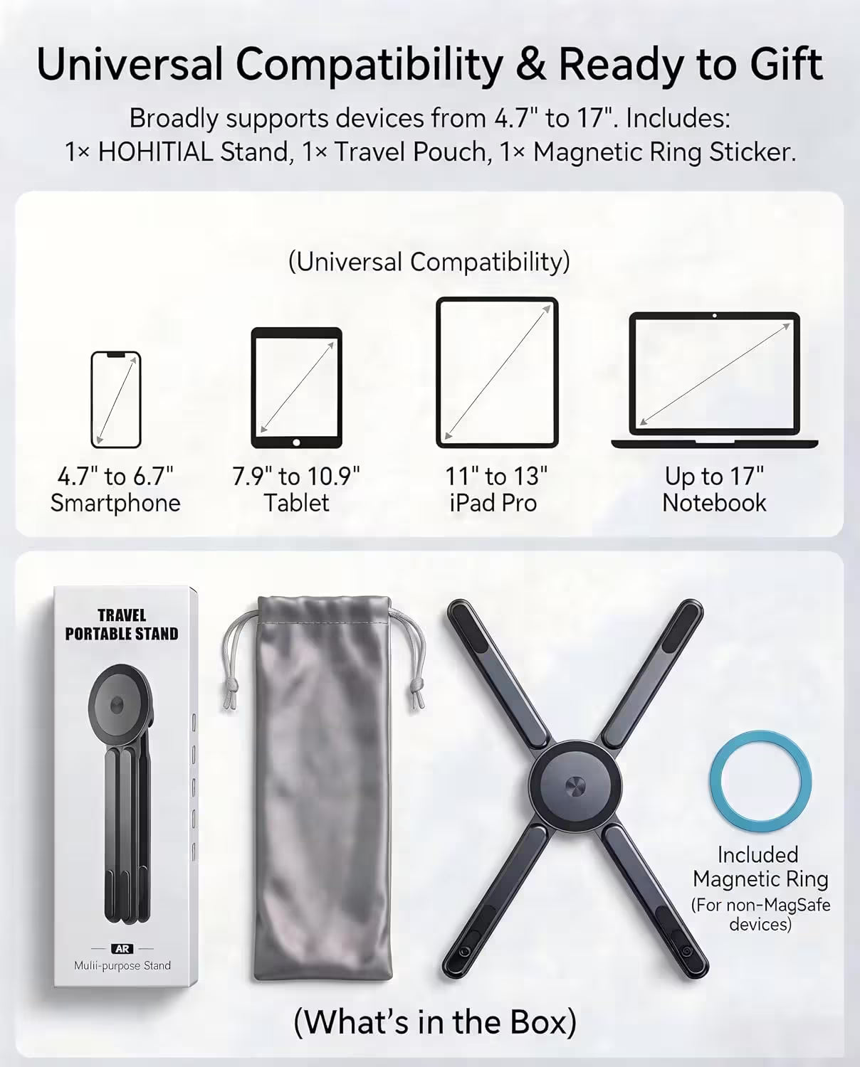 Universal Laptop Foldable Stand with Magnetic Phone Holder