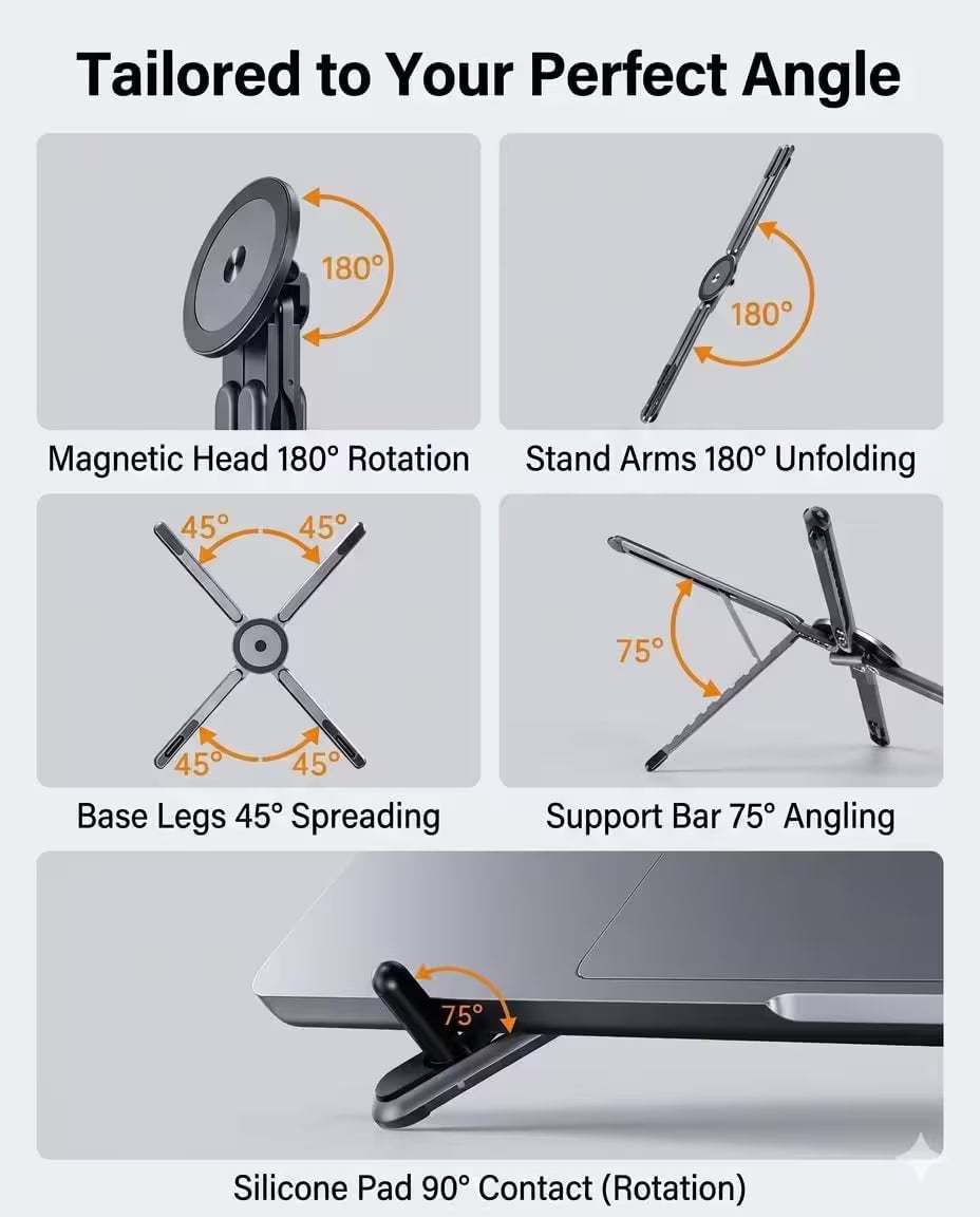 Laptop Foldable Stand with Magnetic Phone Holder