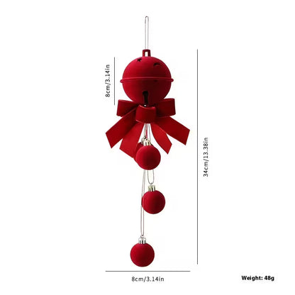 Red decorative hanging ornament with measurements on a white background