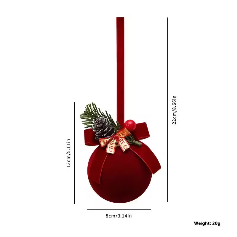 Red Christmas ornament with measurements on a white background