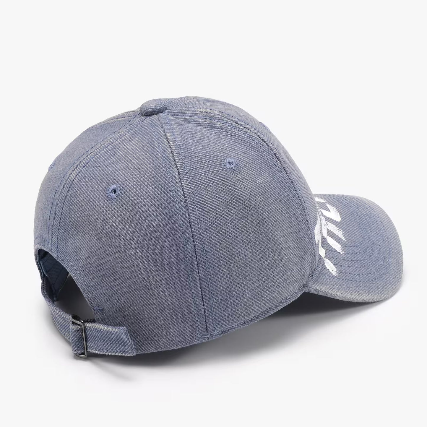 Gray baseball cap with a logo on a white background