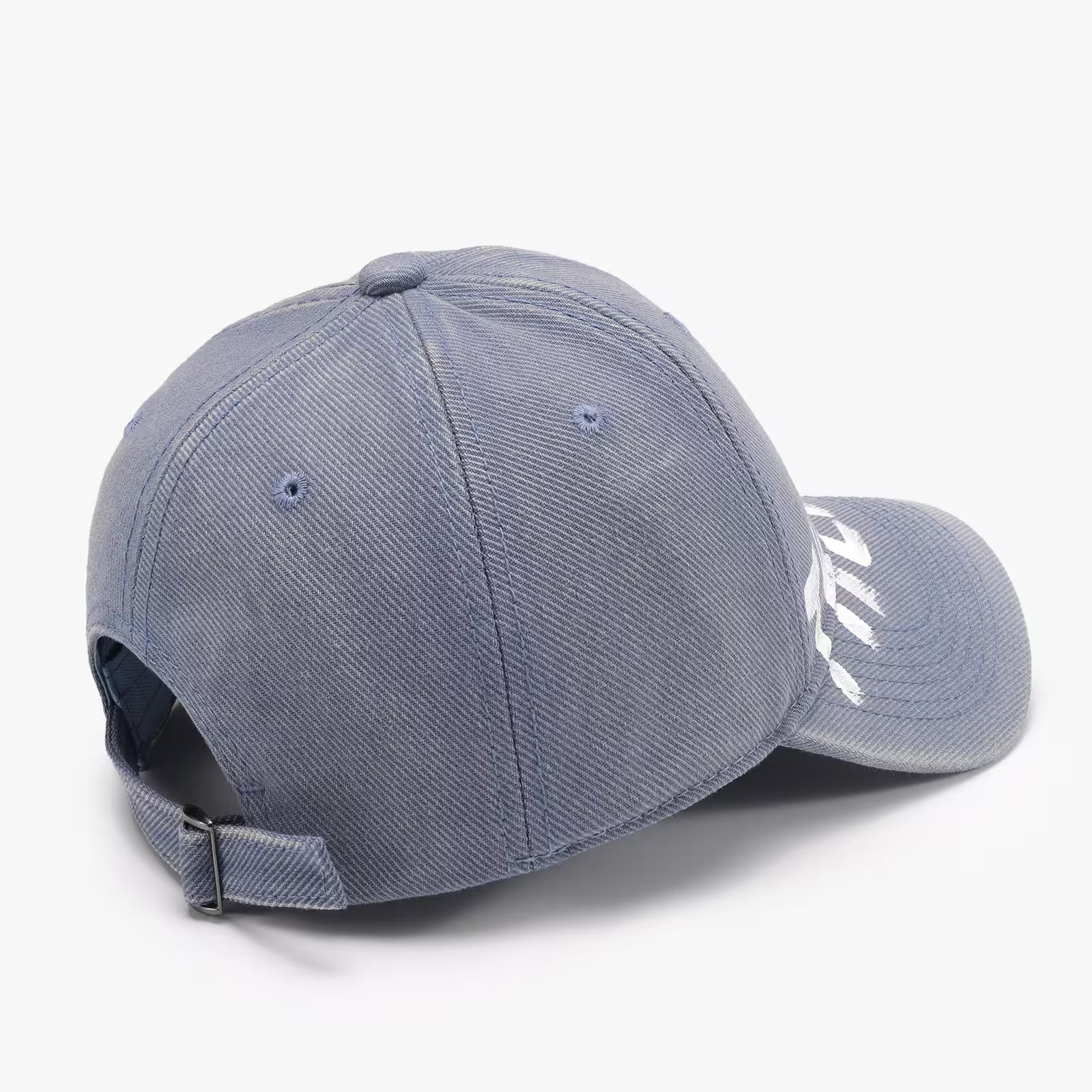 Gray baseball cap with a logo on a white background
