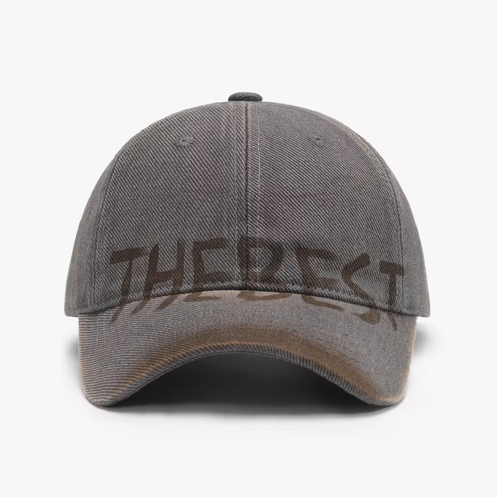 Gray cap with 'THE BEST' text on a white background