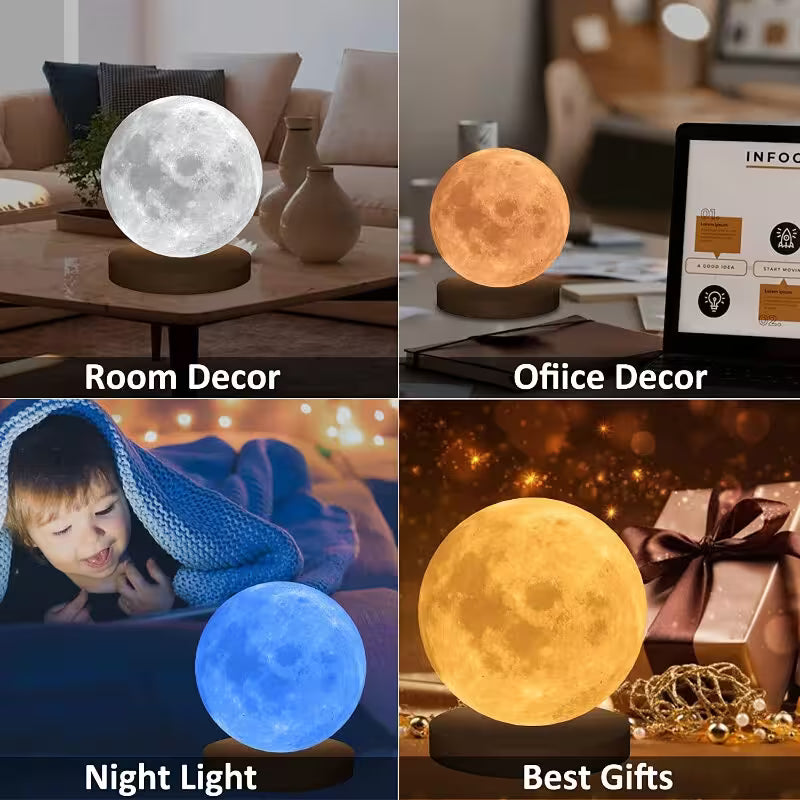 Moon-shaped night light used for room decor, office decor, and as a night light with different color options.