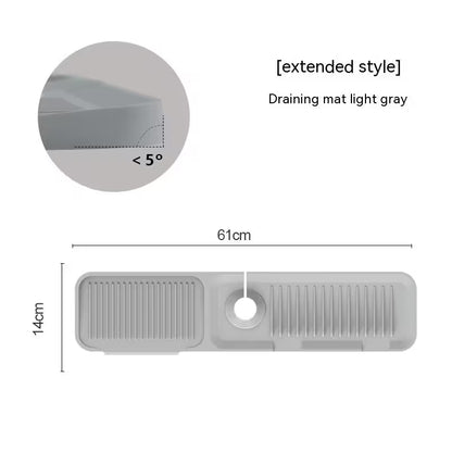 Light gray draining mat with dimensions and angle measurement on a white background