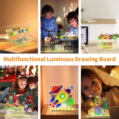 Multifunctional Luminous Drawing Board with children using it in various settings.