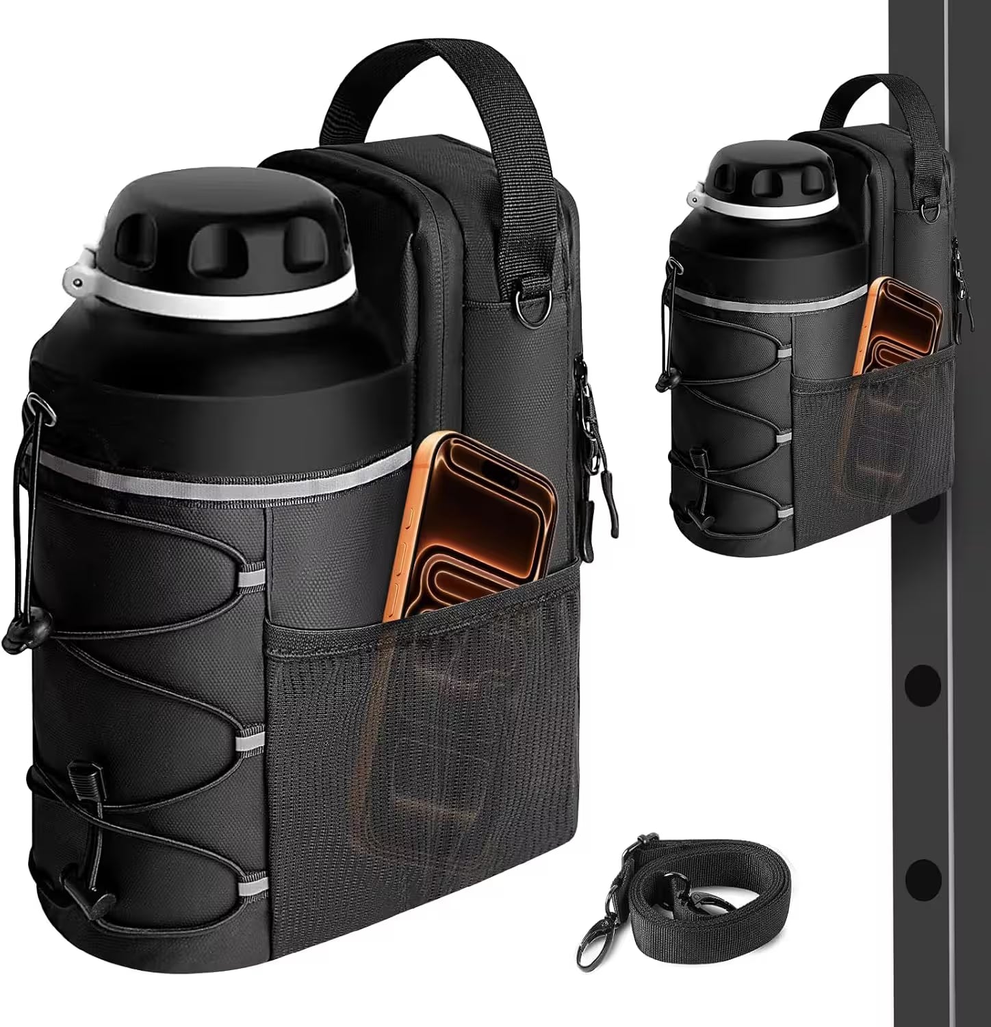 Magnetic Gym Bag Water Bottle Holder | Crossbody Bottle Carrier with 4 Magnets For Gym, Hiking & Sports