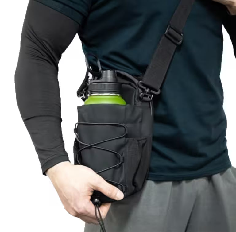 Magnetic Gym Bag Water Bottle Holder | Crossbody Bottle Carrier with 4 Magnets For Gym, Hiking & Sports
