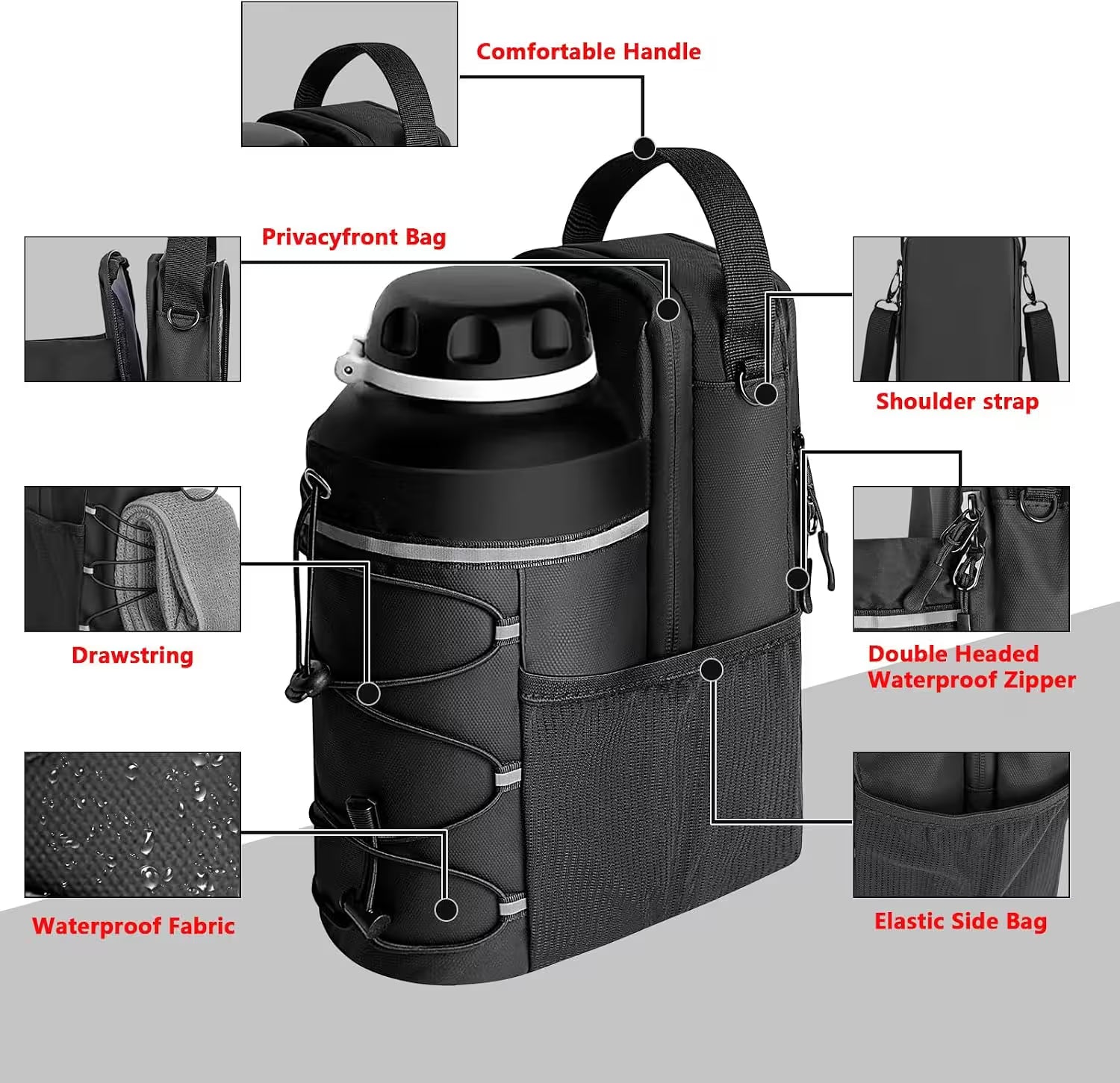 Magnetic Gym Bag Water Bottle Holder | Crossbody Bottle Carrier with 4 Magnets For Gym, Hiking & Sports