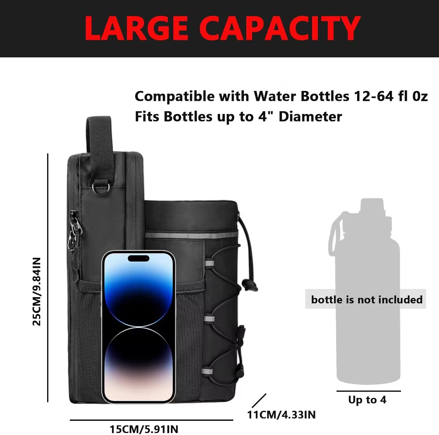 Magnetic Gym Bag Water Bottle Holder | Crossbody Bottle Carrier with 4 Magnets For Gym, Hiking & Sports