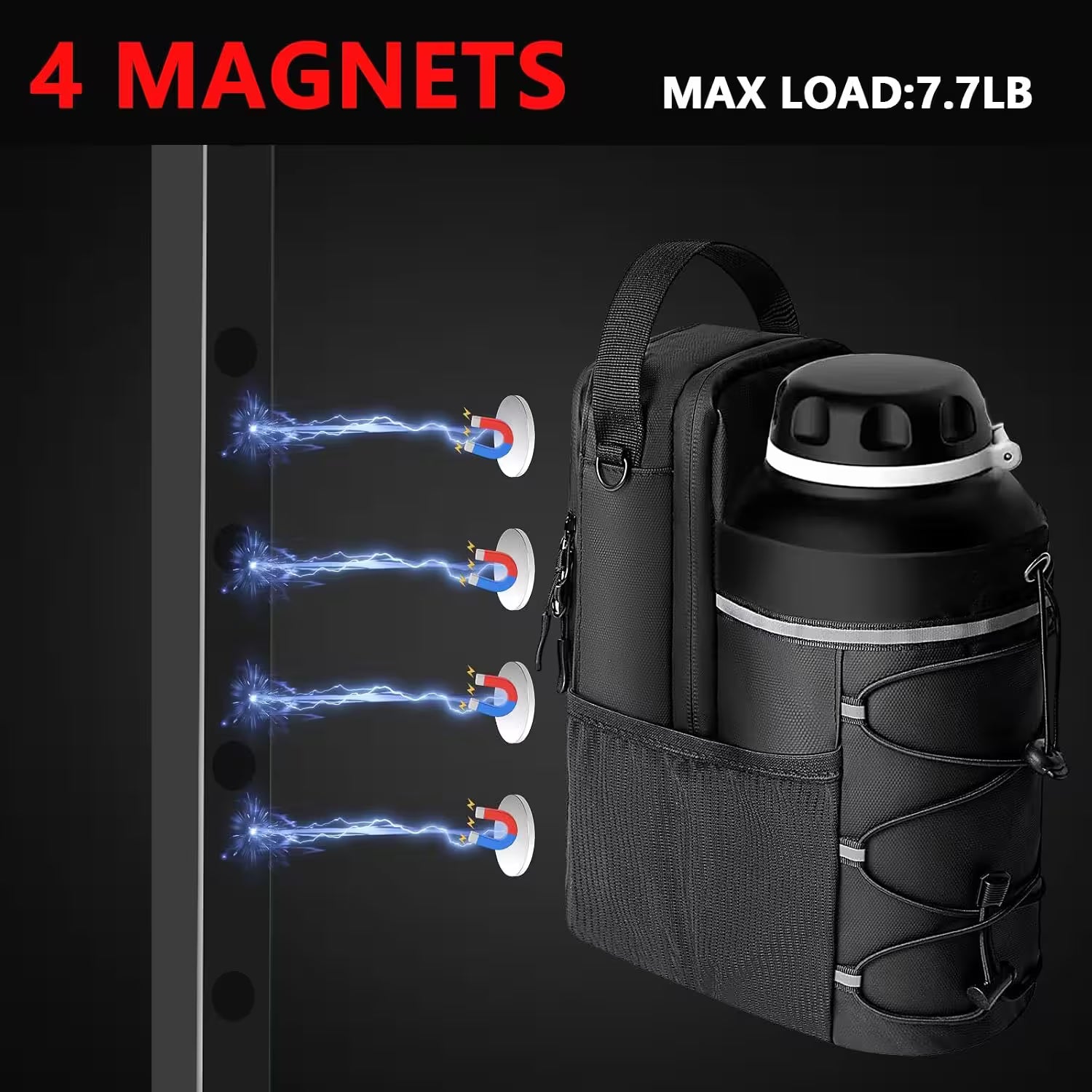 Magnetic Gym Bag Water Bottle Holder | Crossbody Bottle Carrier with 4 Magnets For Gym, Hiking & Sports