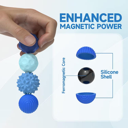 Magnetic Silicone Fidget Balls for Adults | 4 Sensory Textures | Silent Stress Relief Toy | 4 or 8 Ball Set with EVA Case