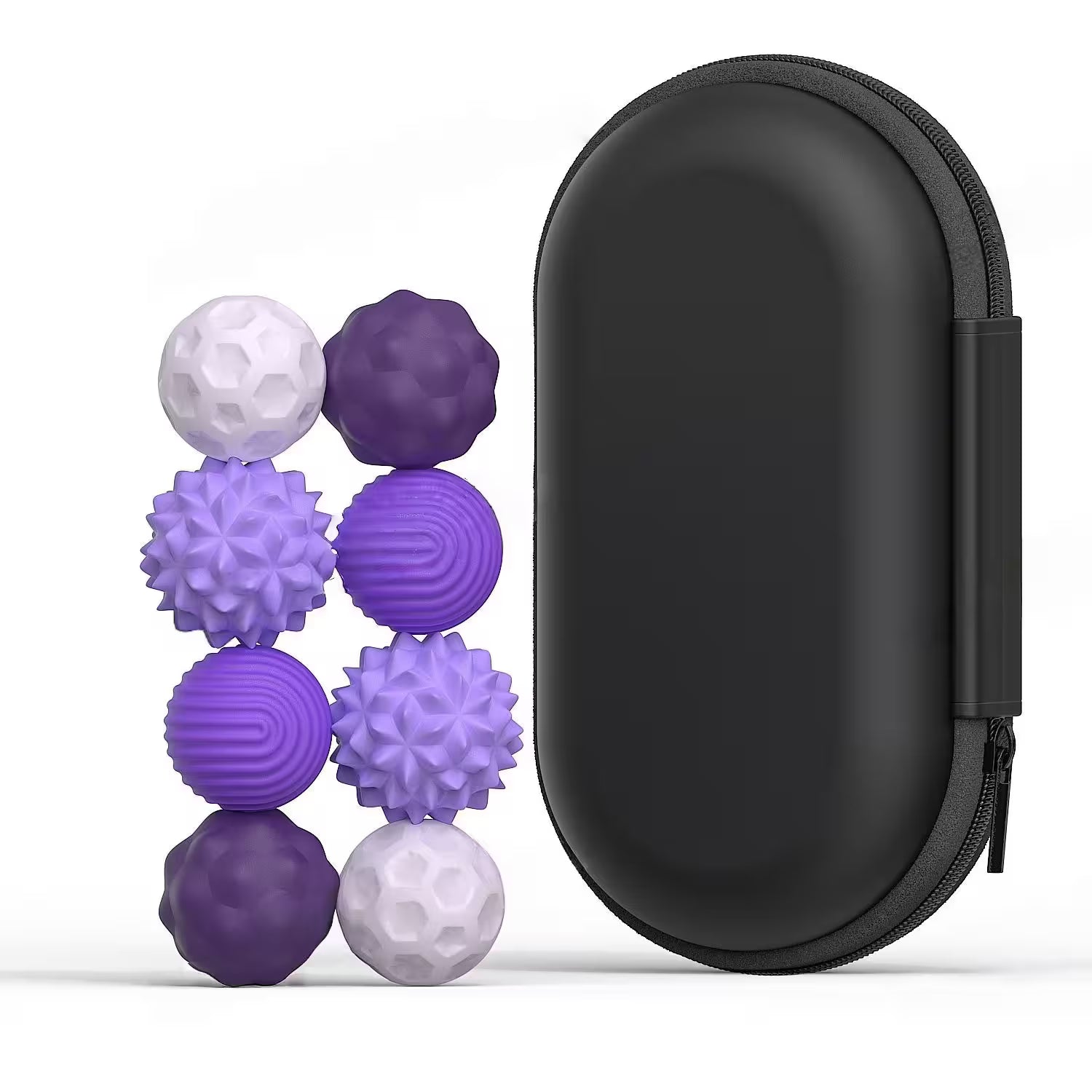 Magnetic Silicone Fidget Balls for Adults | 4 Sensory Textures | Silent Stress Relief Toy | 4 or 8 Ball Set with EVA Case