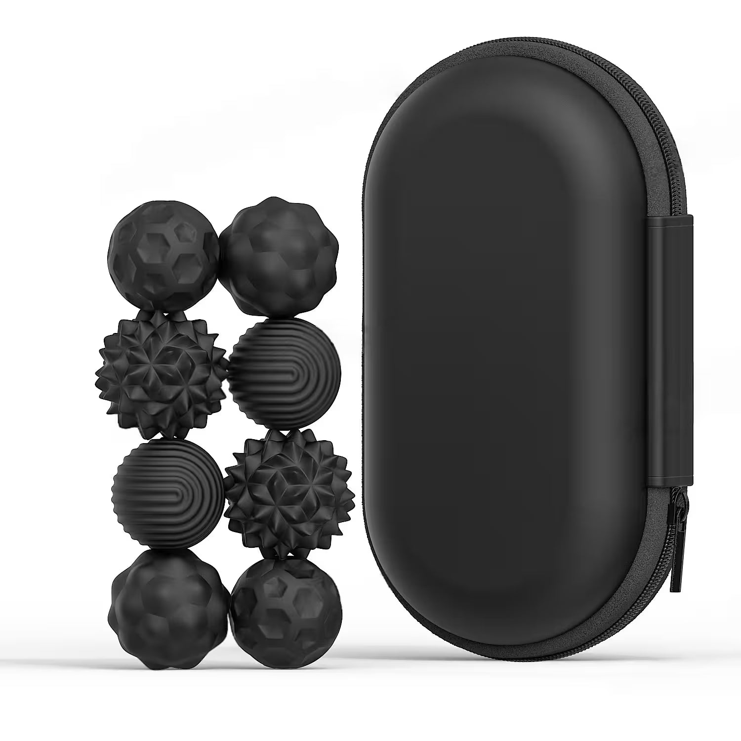 Magnetic Silicone Fidget Balls for Adults | 4 Sensory Textures | Silent Stress Relief Toy | 4 or 8 Ball Set with EVA Case