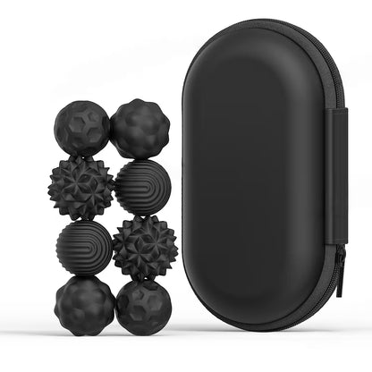 Magnetic Silicone Fidget Balls for Adults | 4 Sensory Textures | Silent Stress Relief Toy | 4 or 8 Ball Set with EVA Case
