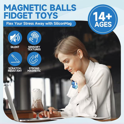 Magnetic Silicone Fidget Balls for Adults | 4 Sensory Textures | Silent Stress Relief Toy | 4 or 8 Ball Set with EVA Case