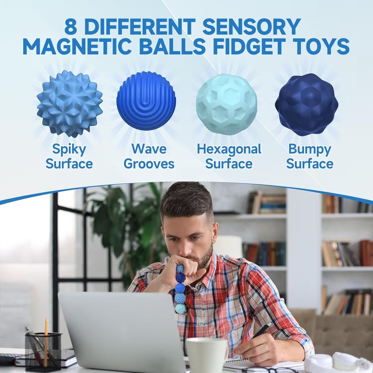 Magnetic Silicone Fidget Balls for Adults | 4 Sensory Textures | Silent Stress Relief Toy | 4 or 8 Ball Set with EVA Case