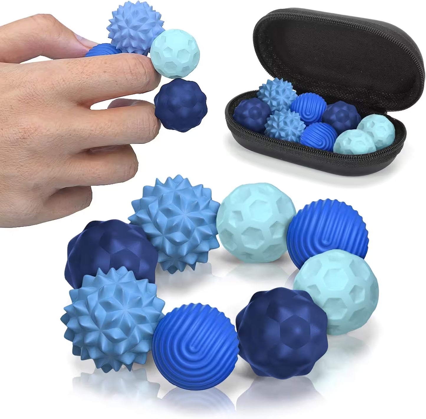 Magnetic Silicone Fidget Balls for Adults | 4 Sensory Textures | Silent Stress Relief Toy | 4 or 8 Ball Set with EVA Case