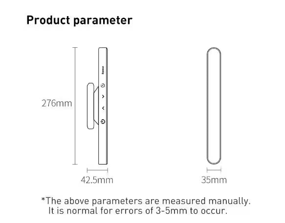 Product parameter diagram with dimensions on a white background