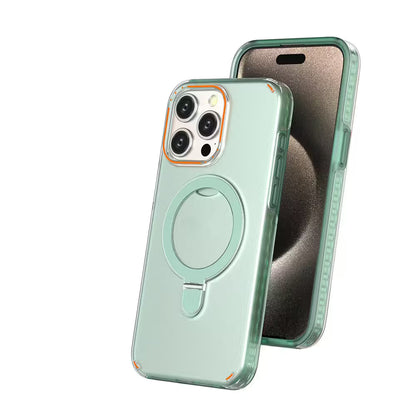 Mint green phone case with a ring holder on a white background