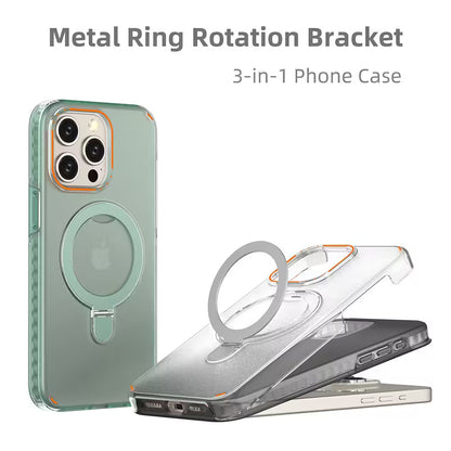 3-in-1 phone case with metal ring rotation bracket on a white background
