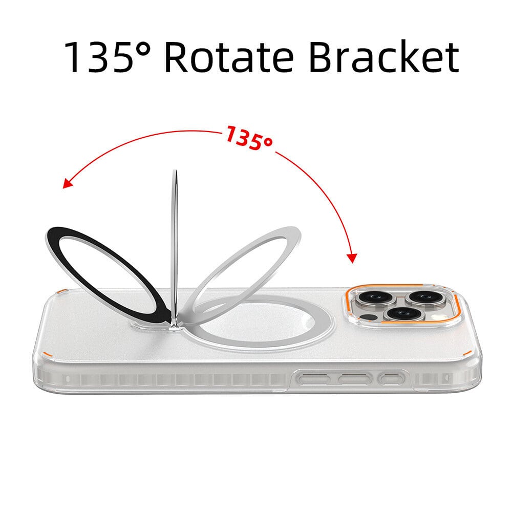 The extendable angle of the bracket is 135°. You can use it vertically, horizontally, or carry it, and the stand is flush with the back of the phone case, and there is no protrusion at all when folded.