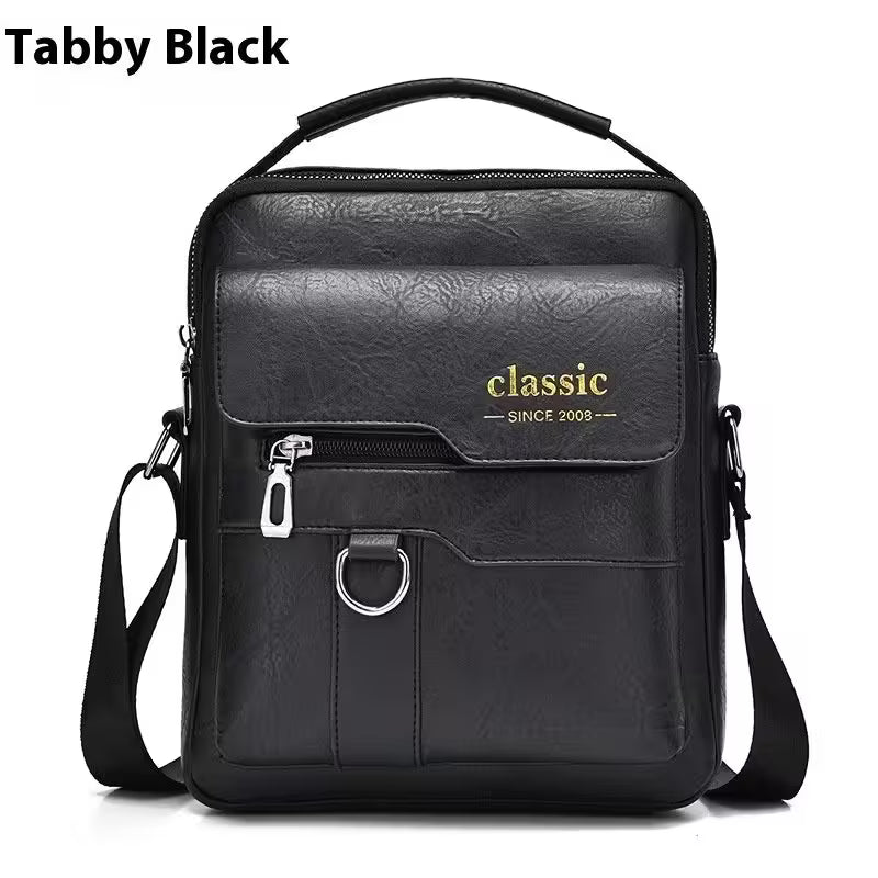 Black leather bag with 'classic since 2003' text on a white background