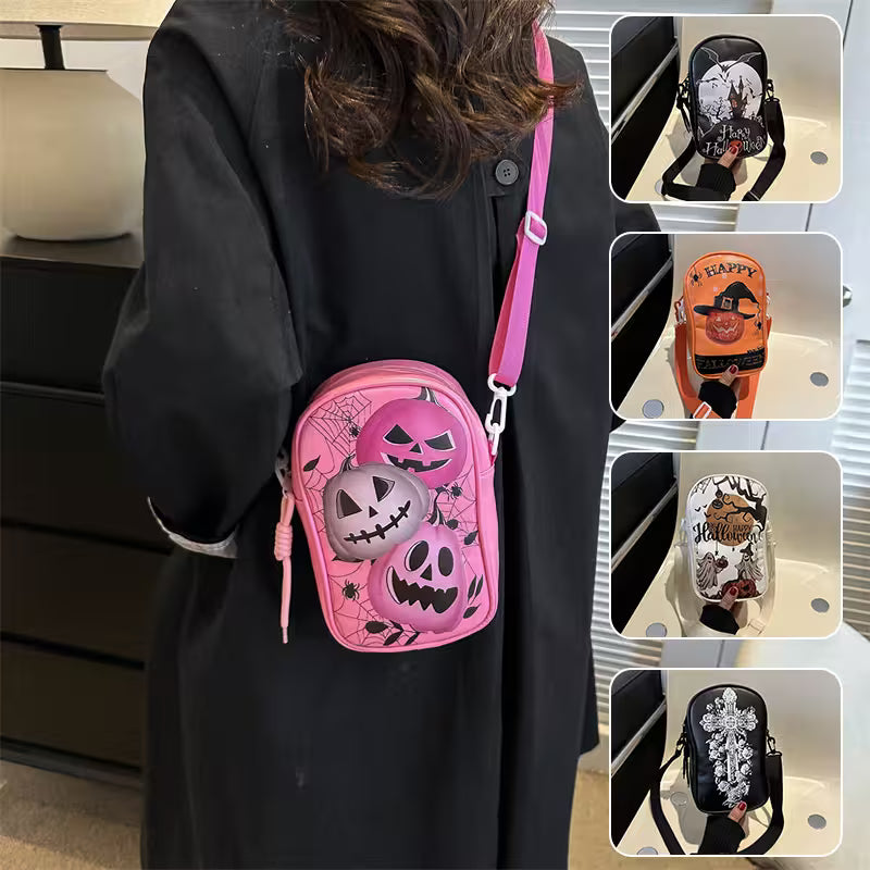 Mini Crossbody Bag For Phone – Women’s Halloween & Gothic Print Small Shoulder Purse with Adjustable Strap and Zip Closure