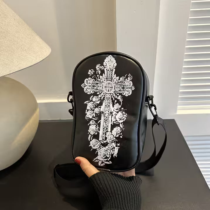 Mini Crossbody Bag For Phone – Women’s Halloween & Gothic Print Small Shoulder Purse with Adjustable Strap and Zip Closure