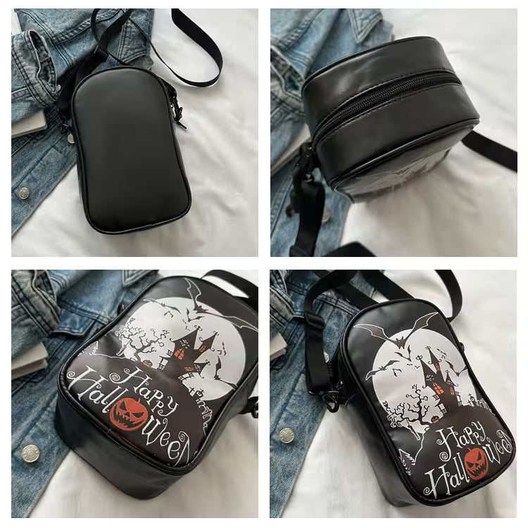 Mini Crossbody Bag For Phone – Women’s Halloween & Gothic Print Small Shoulder Purse with Adjustable Strap and Zip Closure