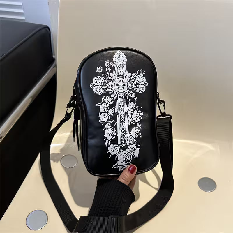 Mini Crossbody Bag For Phone – Women’s Halloween & Gothic Print Small Shoulder Purse with Adjustable Strap and Zip Closure