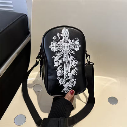 Mini Crossbody Bag For Phone – Women’s Halloween & Gothic Print Small Shoulder Purse with Adjustable Strap and Zip Closure