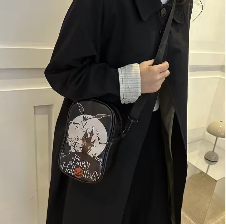 Mini Crossbody Bag For Phone – Women’s Halloween & Gothic Print Small Shoulder Purse with Adjustable Strap and Zip Closure