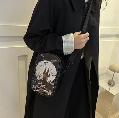 Mini Crossbody Bag For Phone – Women’s Halloween & Gothic Print Small Shoulder Purse with Adjustable Strap and Zip Closure