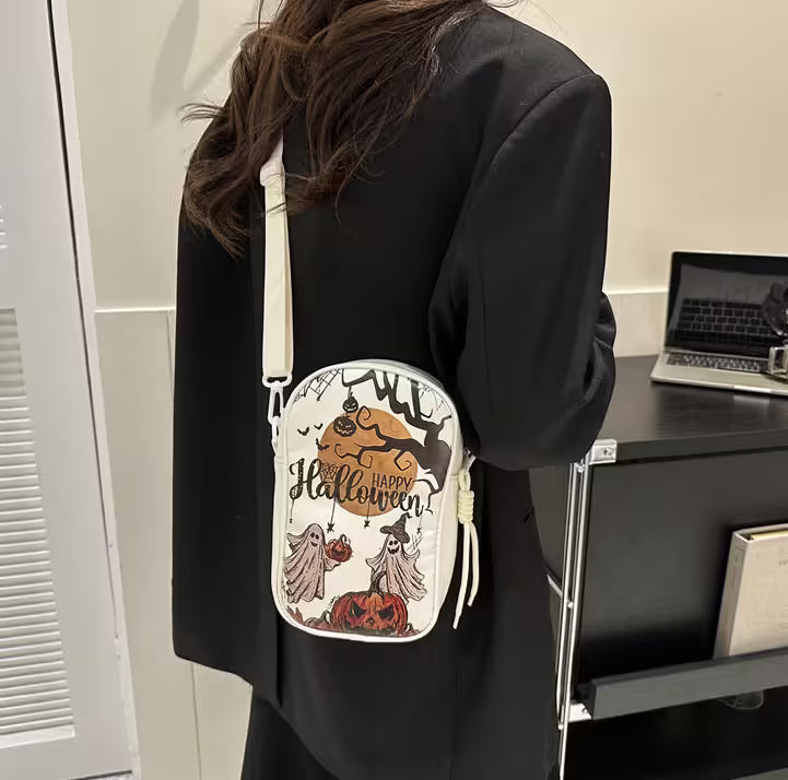Mini Crossbody Bag For Phone – Women’s Halloween & Gothic Print Small Shoulder Purse with Adjustable Strap and Zip Closure