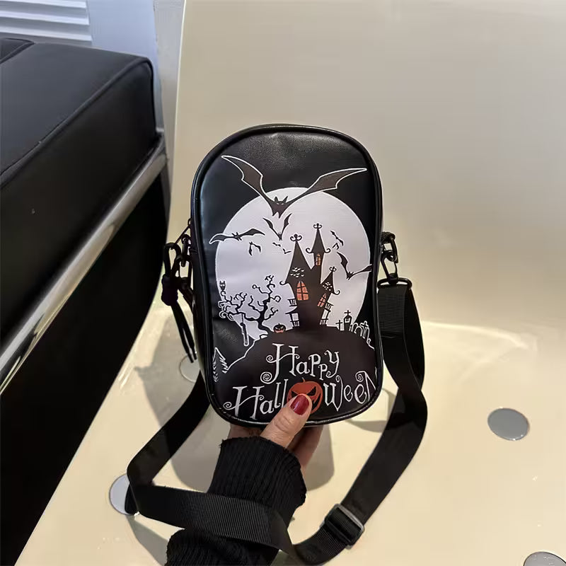 Mini Crossbody Bag For Phone – Women’s Halloween & Gothic Print Small Shoulder Purse with Adjustable Strap and Zip Closure