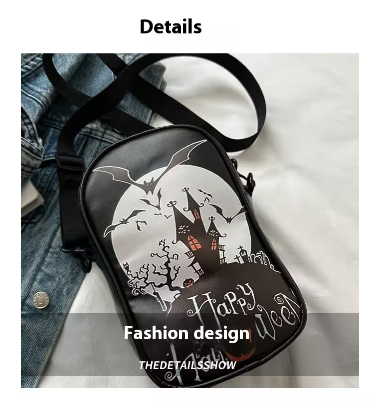 Mini Crossbody Bag For Phone – Women’s Halloween & Gothic Print Small Shoulder Purse with Adjustable Strap and Zip Closure