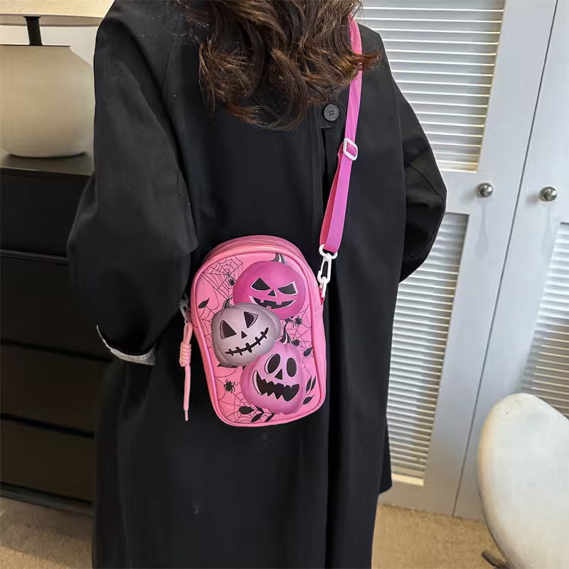 Mini Crossbody Bag For Phone – Women’s Halloween & Gothic Print Small Shoulder Purse with Adjustable Strap and Zip Closure