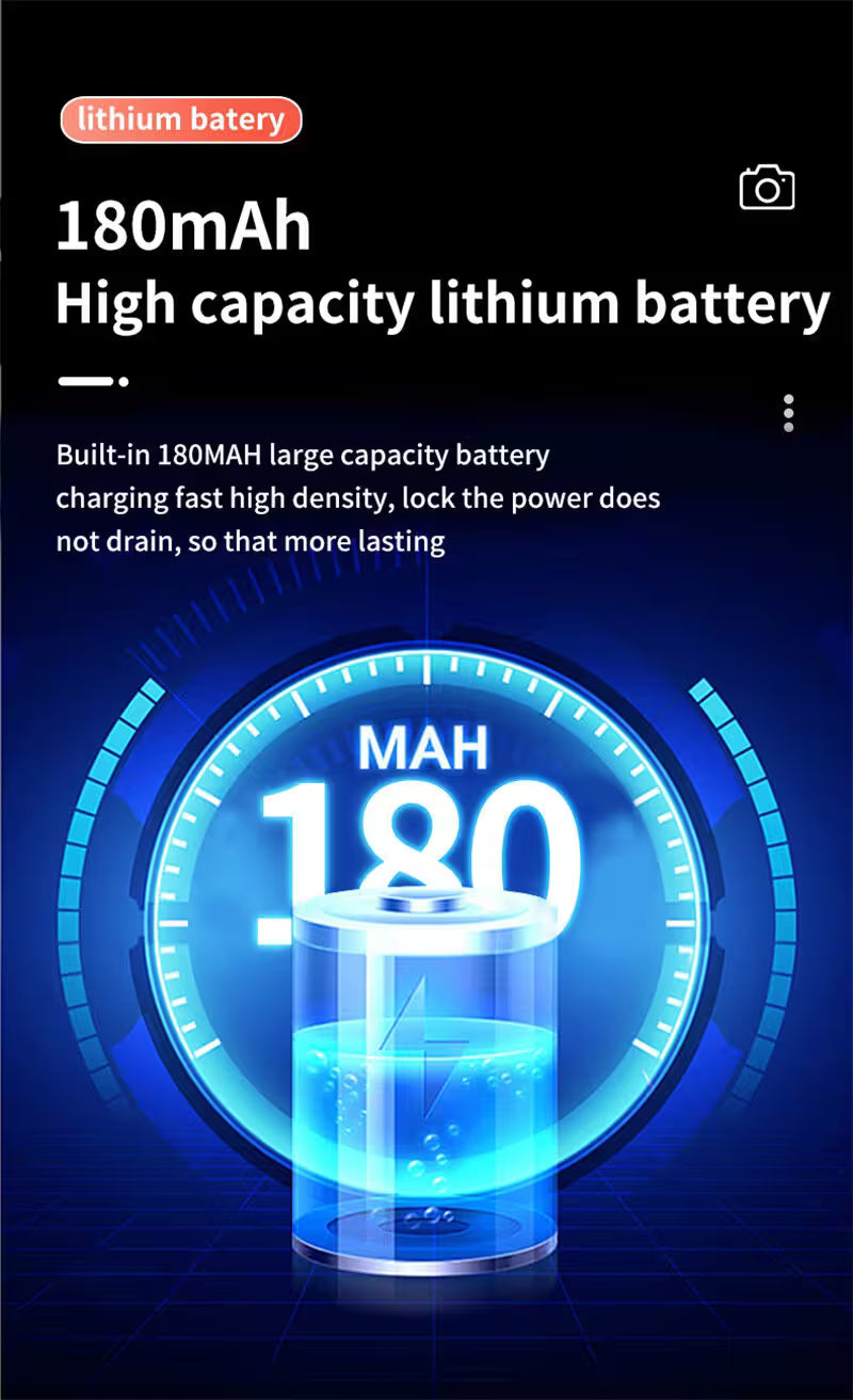 Lithium battery display with 180mAh capacity on a dark background