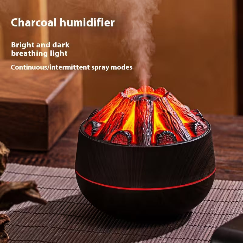 Charcoal humidifier with bright and dark breathing light on a wooden surface
