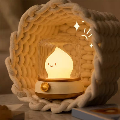 Cute lamp with a smiling face inside a woven basket