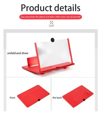Red book stand with text on a white background