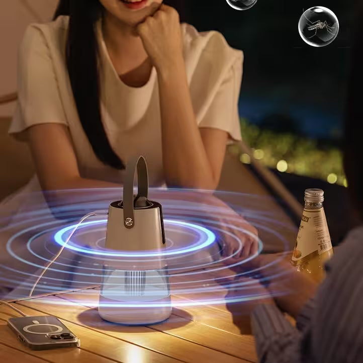 Mosquito repellent device on a table with a woman in the background