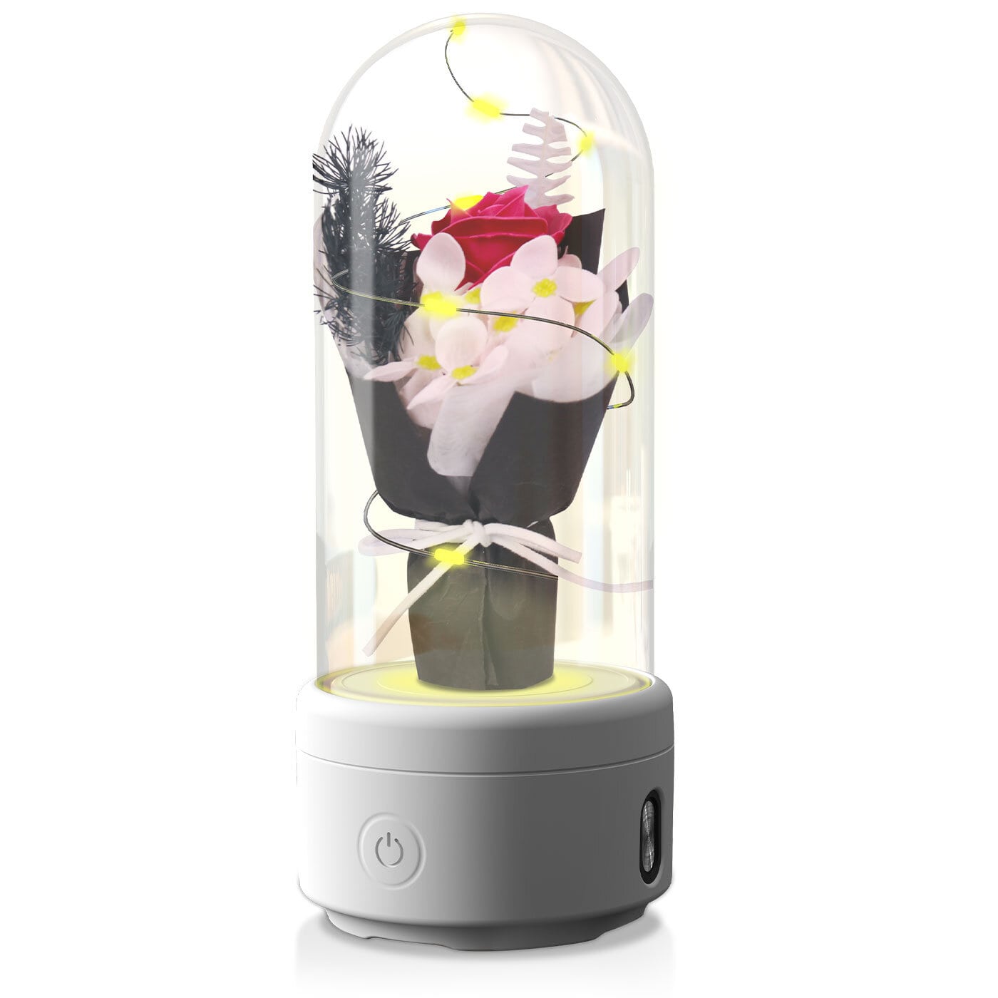 Black Rechargeable Waterproof LED Light Bluetooth Speaker Ornament - White Base