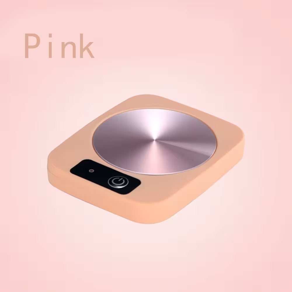 Pink and silver electronic device on a pink background
