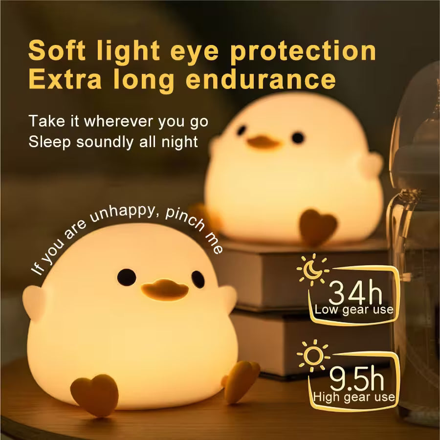 Cute chick-shaped night light with text on soft light eye protection and endurance.