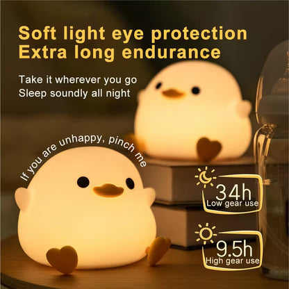 Cute chick-shaped night light with text on soft light eye protection and endurance.