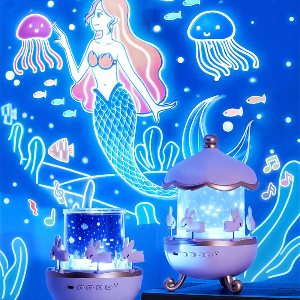 Decorative lamp with mermaid and jellyfish design on a blue background